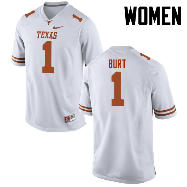 Women #1 John Burt Texas Longhorns College Football Jerseys-White - Click Image to Close